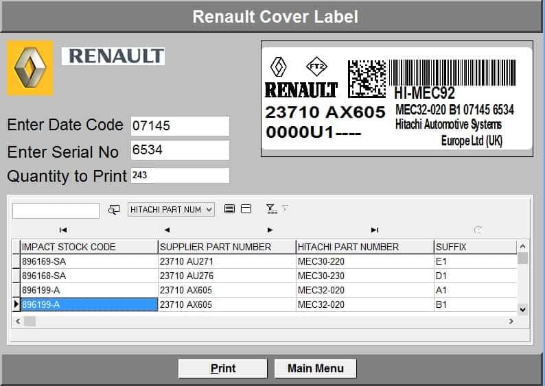 Automotive touch screen labeling application | NiceLabel Powerforms
